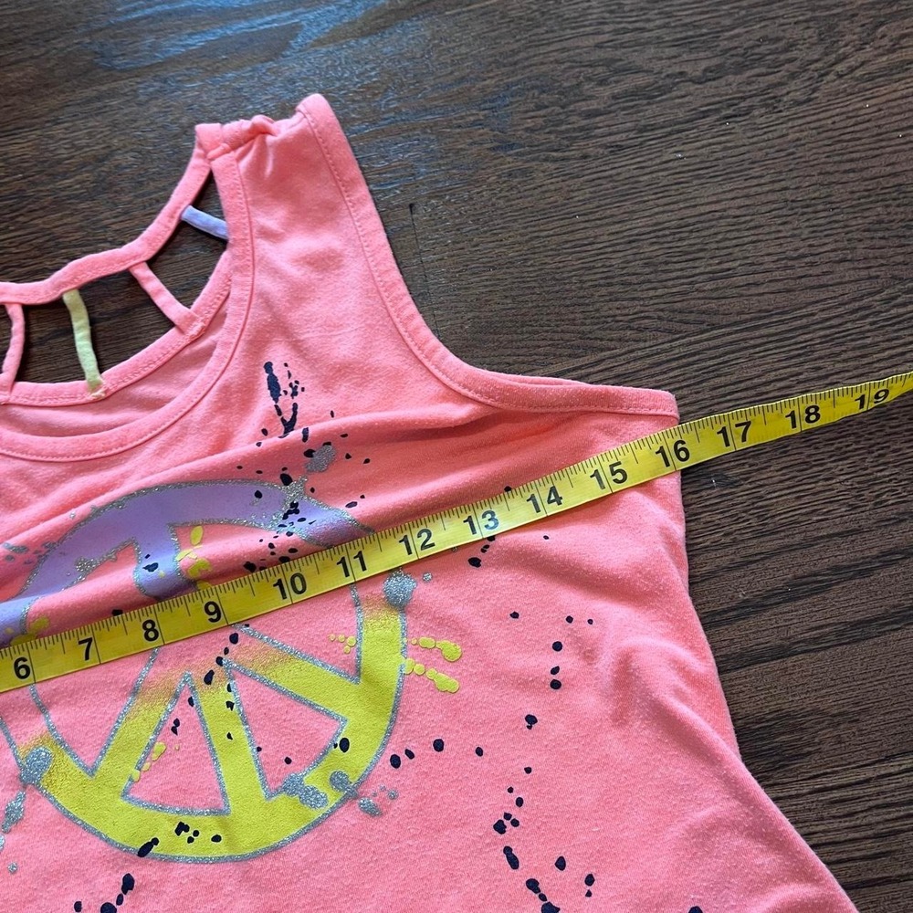 ⭐y2k vintage women's neon coral peace sign graphic tank small - Picture 4 of 7